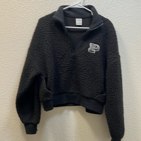 Victoria’s Secret pink please have zip pull over in black size small - Picture 1 of 7